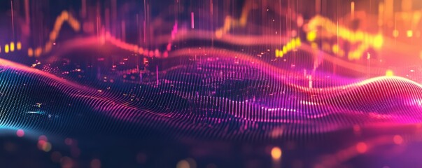 Poster - Abstract futuristic digital landscape with vibrant colors and dynamic light patterns
