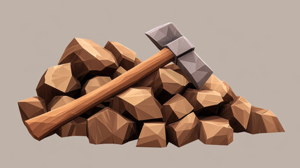 Poster - firewood and axe hologram, designed with polygons and lines. low-poly structure showcasing tradition