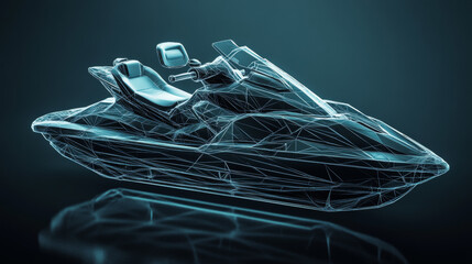 Poster - hologram jet ski. jet ski made of polygons, triangles, dots, and lines. low-poly jet ski structure o