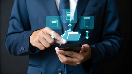 Poster - Seamless Data Transfer: Cloud-Based Solutions for Business. Secure File Sharing, Optimized Workflow, Mobile Uploads, and Reliable Backups for Enhanced