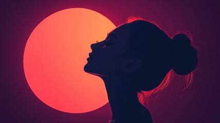 Leinwandbilder - Model silhouette against a glowing sunset, showcasing minimalist beauty with space for text. Generative AI