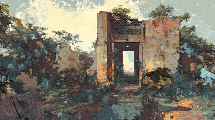 Wall Mural - The whispers of the past: a textured journey through forgotten places generative ai digital art generation. Time-Torn Landscapes. Illustration