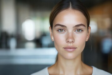 Wall Mural - Young caucasian female with light freckles and smooth skin