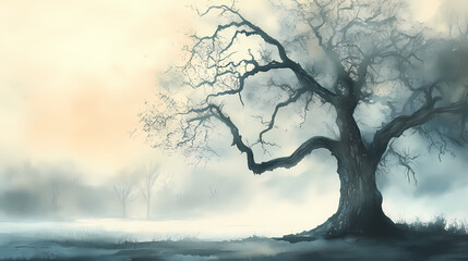 Wall Mural - watercolor timeworn oak tree