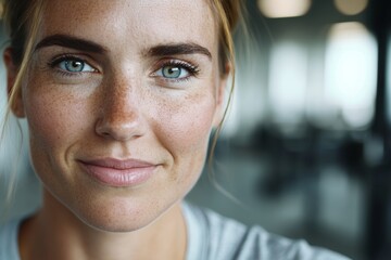 Wall Mural - Close-up of young caucasian female with freckles and light eyes