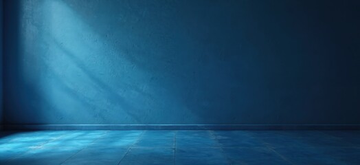 Poster - Blue concrete wall and floor with light and shadow. Empty room indoor, studio background. Use for product display for presentation, banner, template or cover design. Light falls on grunge surface.