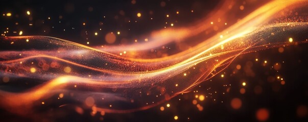 Poster - Glowing abstract light trails with sparkling particles in motion