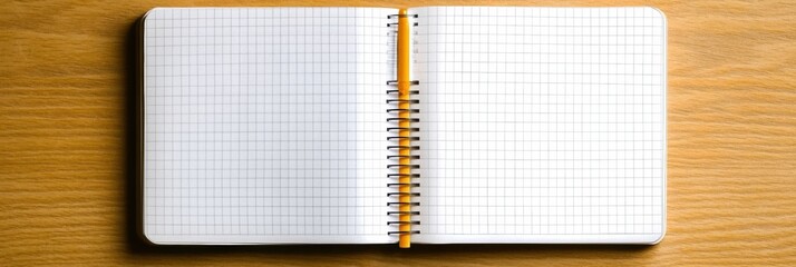Leinwandbilder - Bright wooden desk featuring an open notebook with a pencil ready for notes, perfect for studying or planning. Generative AI