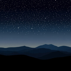 Wall Mural - A serene night sky filled with sparkling stars above layers of silhouetted mountains, creating a tranquil and mesmerizing scene.