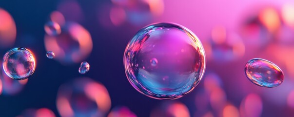 Poster - Colorful floating bubbles with pink and blue gradient background