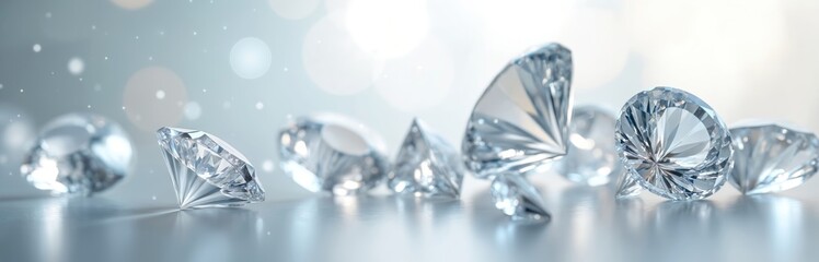 Aufkleber - multiple glossy white diamonds on bright luxury light background. faceted gems shine like crystals. 
