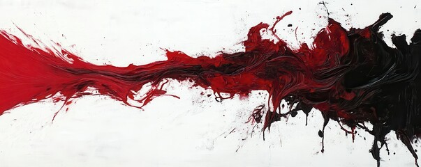 Poster - Dynamic abstract painting with bold red and black color splash on white canvas