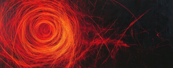 Poster - Vivid red abstract swirl with dynamic energy against dark background
