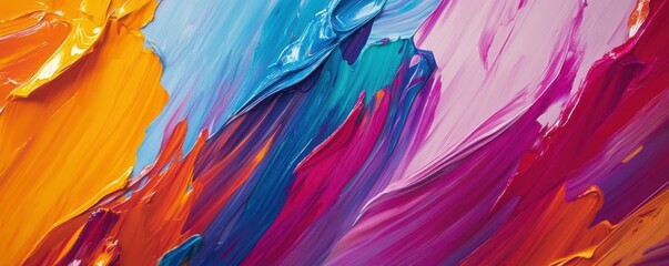 Poster - Colorful abstract oil painting with vibrant brush strokes and bold hues