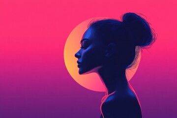 Wall Mural - Silhouette of a model against a vibrant sunset background with glowing light showcasing minimalist style. Generative AI