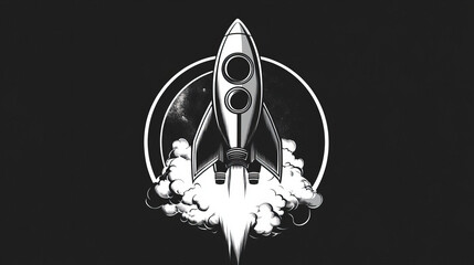 Poster - Spaceship icon with space rocket start launch for business and technology, vector emblem. Spaceship on fast start icon for start up project or creative idea and futuristic science innovation sign