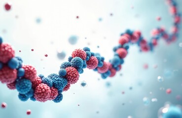 Aufkleber - Illustration shows molecular structure in blue, red color. Scientific biological dna chain. Perfect for medical, chemical, science, biology presentations. Visualizes cell structure, molecular