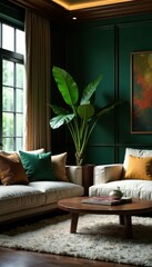 Wall Mural - Opulent living room, feng shui wealth area accentuated by jade plant, room, bright, wealth