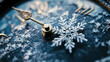 © Thiago - Close-up of a clock face with a snowflake on the hands, showing the concept of time stopping in winter. Frozen Time. Illustration