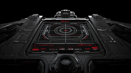 Poster - HUD futuristic monitor screen interface, target aim control dashboard, vector crosshair display. HUD technology and space game UI virtual panel with shooting radar and target aim controls on screen