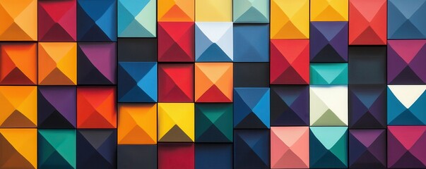 Poster - Colorful geometric abstract art with 3d pyramid patterns and vibrant symmetry
