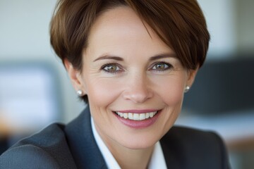 Confident caucasian female adult professional smiling in business attire