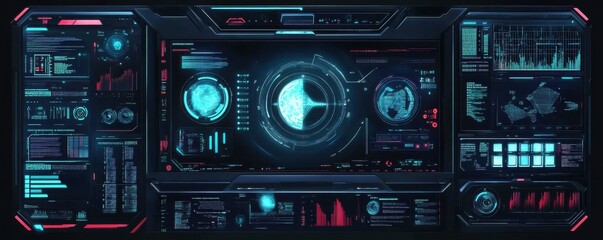 Poster - Futuristic digital interface with data and holographic displays