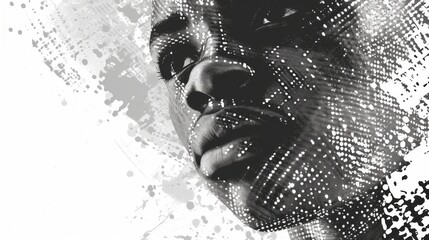 Aufkleber - A dynamic AI-generated portrait blending abstract textures and facial features, showcasing a futuristic digital art style with detailed patterns and depth. AI generated.