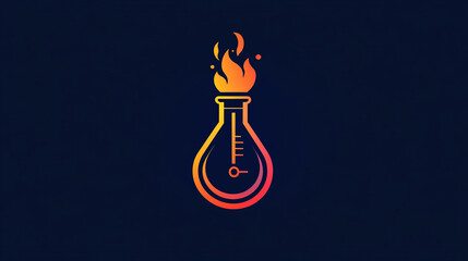 Poster - Genetics modifications, scientific research flask and flaming substance isolated line icon. Vector flask glassware laboratory equipment, scientific research in gene engineering science, biotechnology