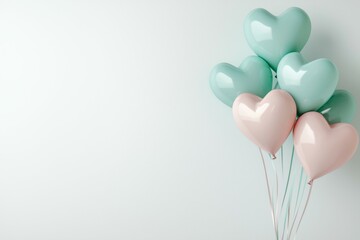 Wall Mural - bunch of balloons with pink and green hearts