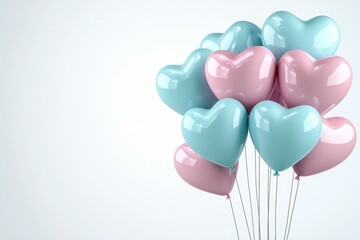 Wall Mural - bunch of balloons with pink and blue hearts are floating in the air