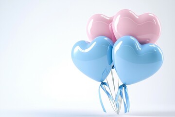 Wall Mural - bunch of balloons with blue and pink hearts are tied together