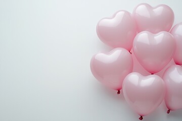 Wall Mural - pink balloons in the shape of hearts are arranged in a row