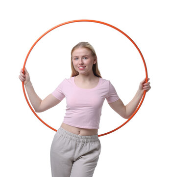 Wall Mural -  - beautiful young woman with hula hoop isolated on white