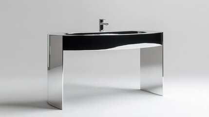 Wall Mural - Floating vanity with a curved metal frame, evoking modern architectural design