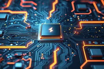 Leinwandbilder - Futuristic Digital Circuit Background with Innovative Texture and Energy Currents