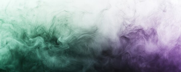 Poster - Abstract green and purple smoke swirl on white background