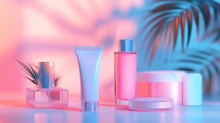 Poster - Soft, dreamy display of beauty products with a glowing background.