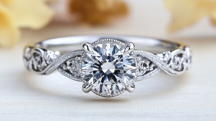 Poster - Vintage-style engagement ring with intricate filigree details.