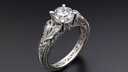 Poster - Vintage-style engagement ring with intricate filigree details.