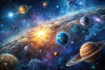 deep space galaxy background with stars and planets, astronomical, universe, cosmos