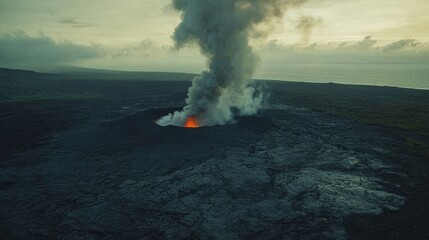smoke and ash from a volcanic eruption formed a dramatic plume over the ocean