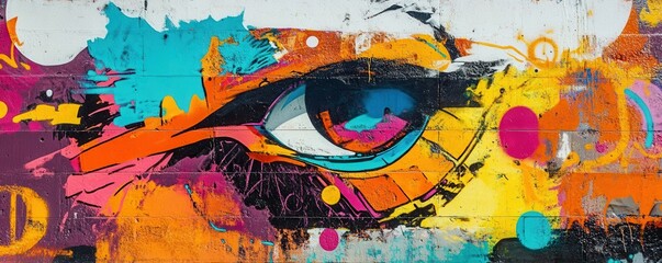 Poster - Colorful abstract graffiti art featuring a stylized eye on urban wall