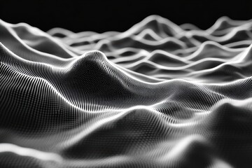 Poster - digital grid of dots and lines creating an abstract landscape in monochrome tones