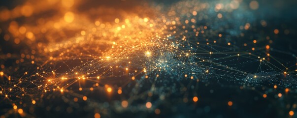 Leinwandbilder - Abstract digital network: glowing orange and blue light patterns in cyberspace