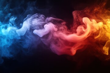 Poster - Dynamic abstract smoke patterns in bright colors against a black backdrop