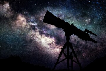 astronomers observe celestial wonders with a telescope under the starry night sky