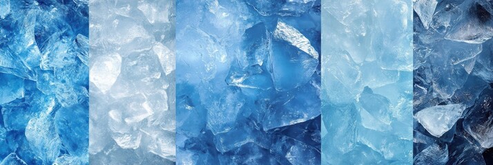 Poster - Beautiful ice textures showcasing blue and transparent shades in various formations
