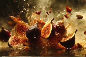 Wall Mural - Group of fully ripe figs and cut fruits