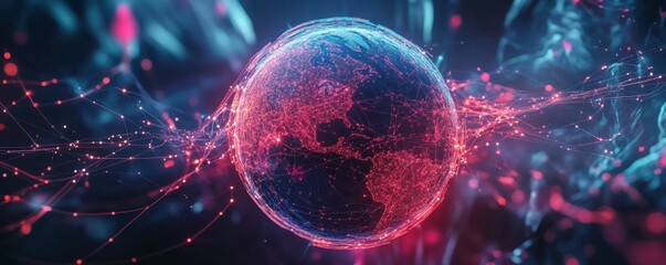 Poster - Digital earth with vibrant network connections in a futuristic display